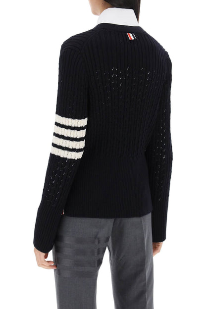 THOM BROWNE pointelle stitch merino wool 4-bar cardigan