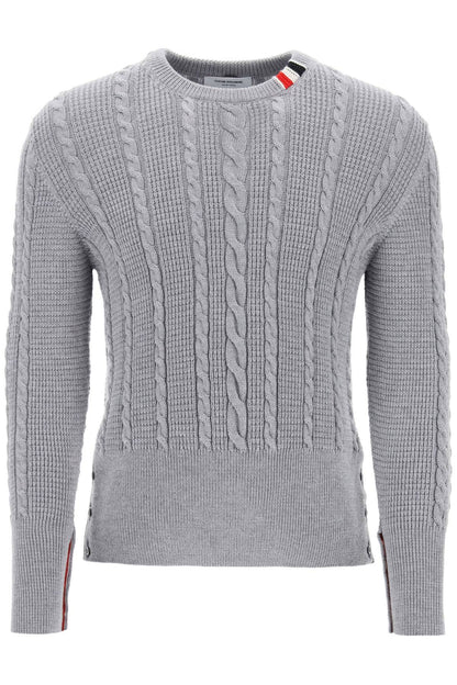 THOM BROWNE cable wool sweater with rwb detail