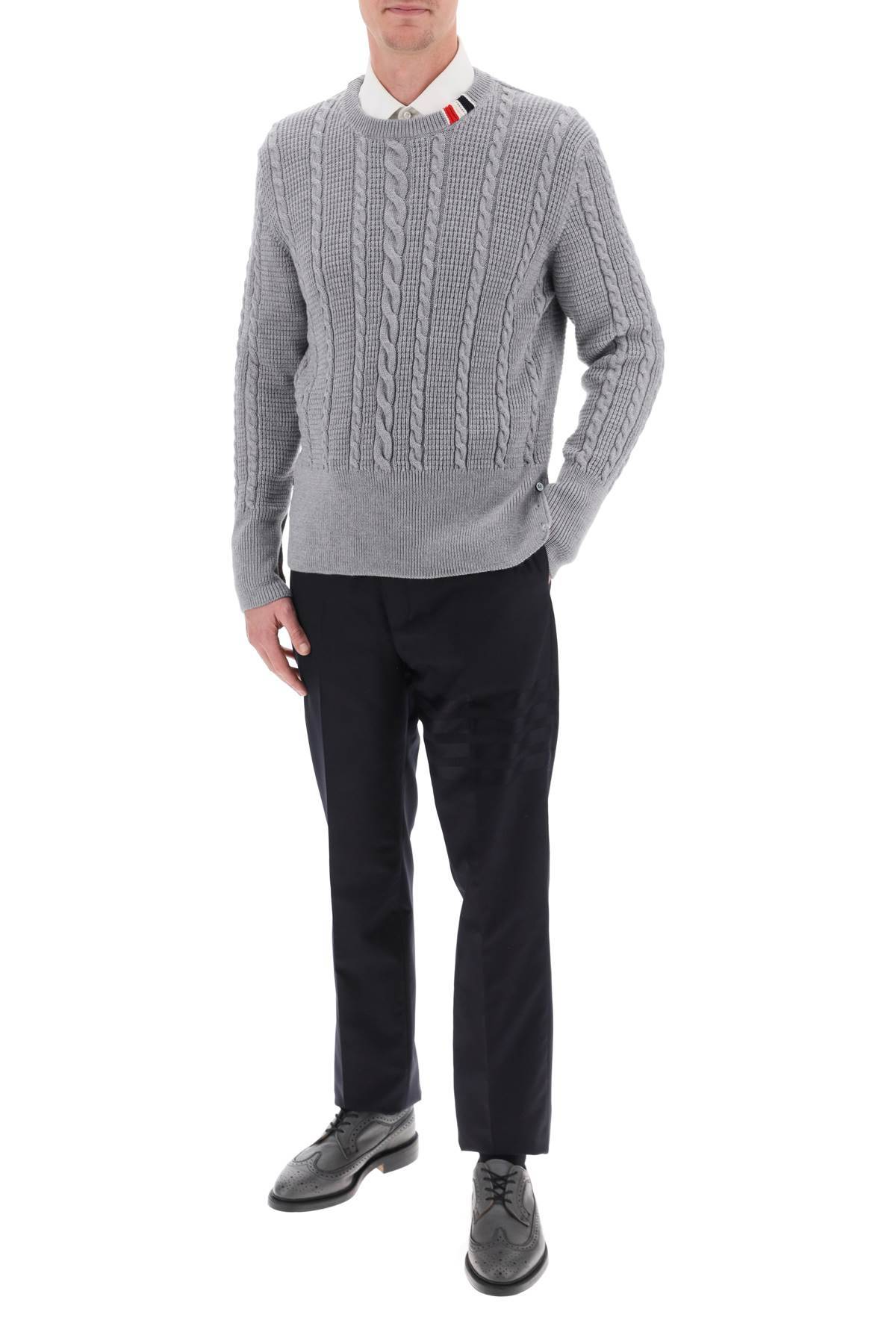 THOM BROWNE cable wool sweater with rwb detail