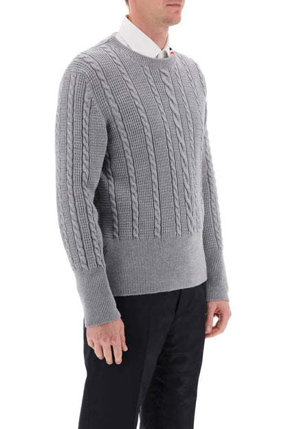 THOM BROWNE cable wool sweater with rwb detail