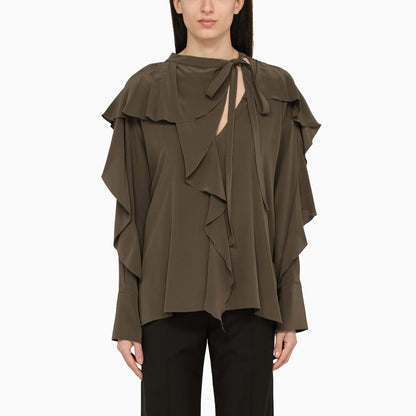 Victoria Beckham Dark Green Silk Blouse