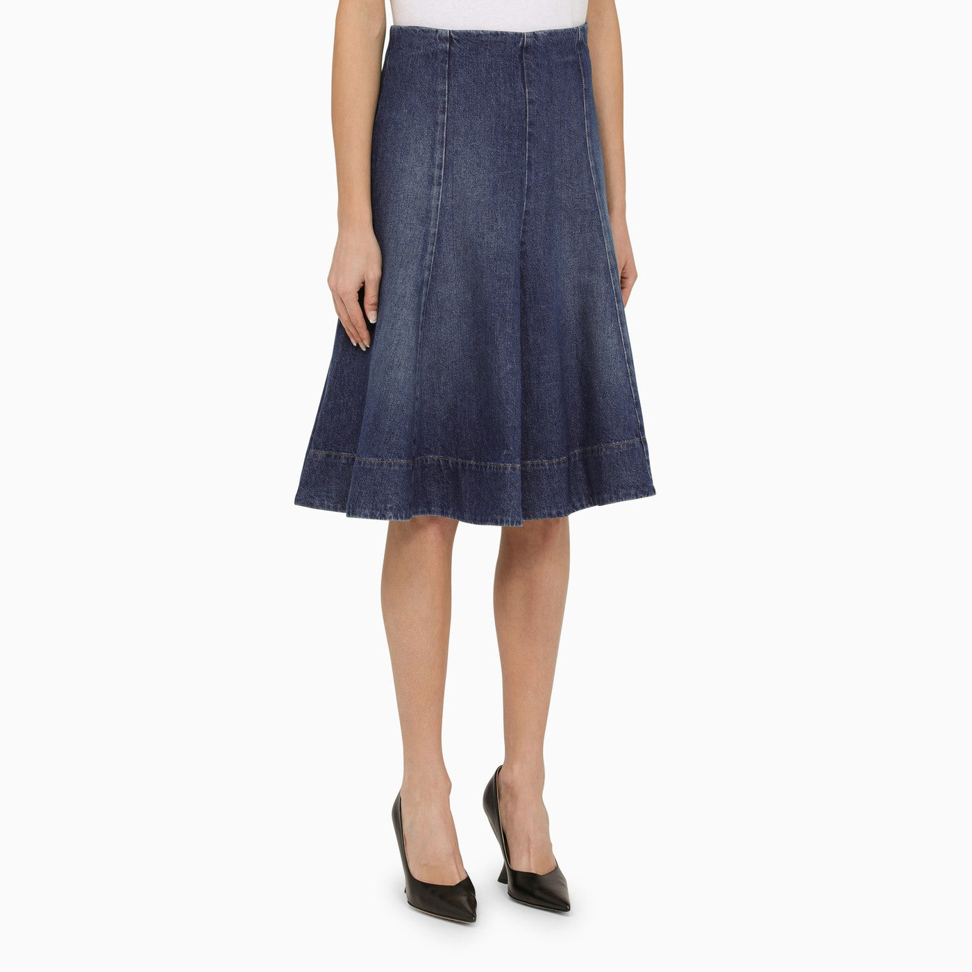 Khaite The Lennox Blue Denim Skirt