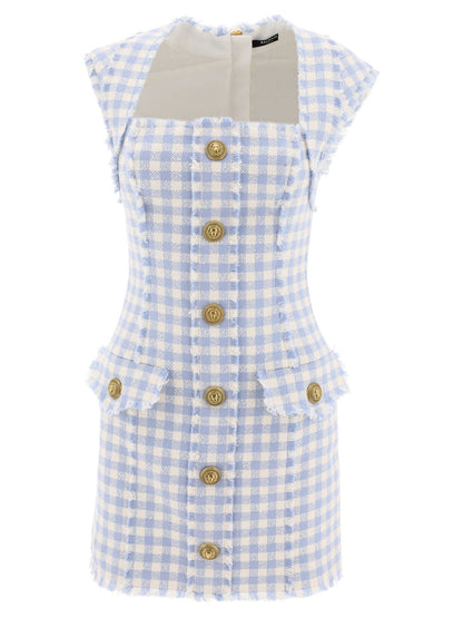 Balmain Gingham Tweed Dress