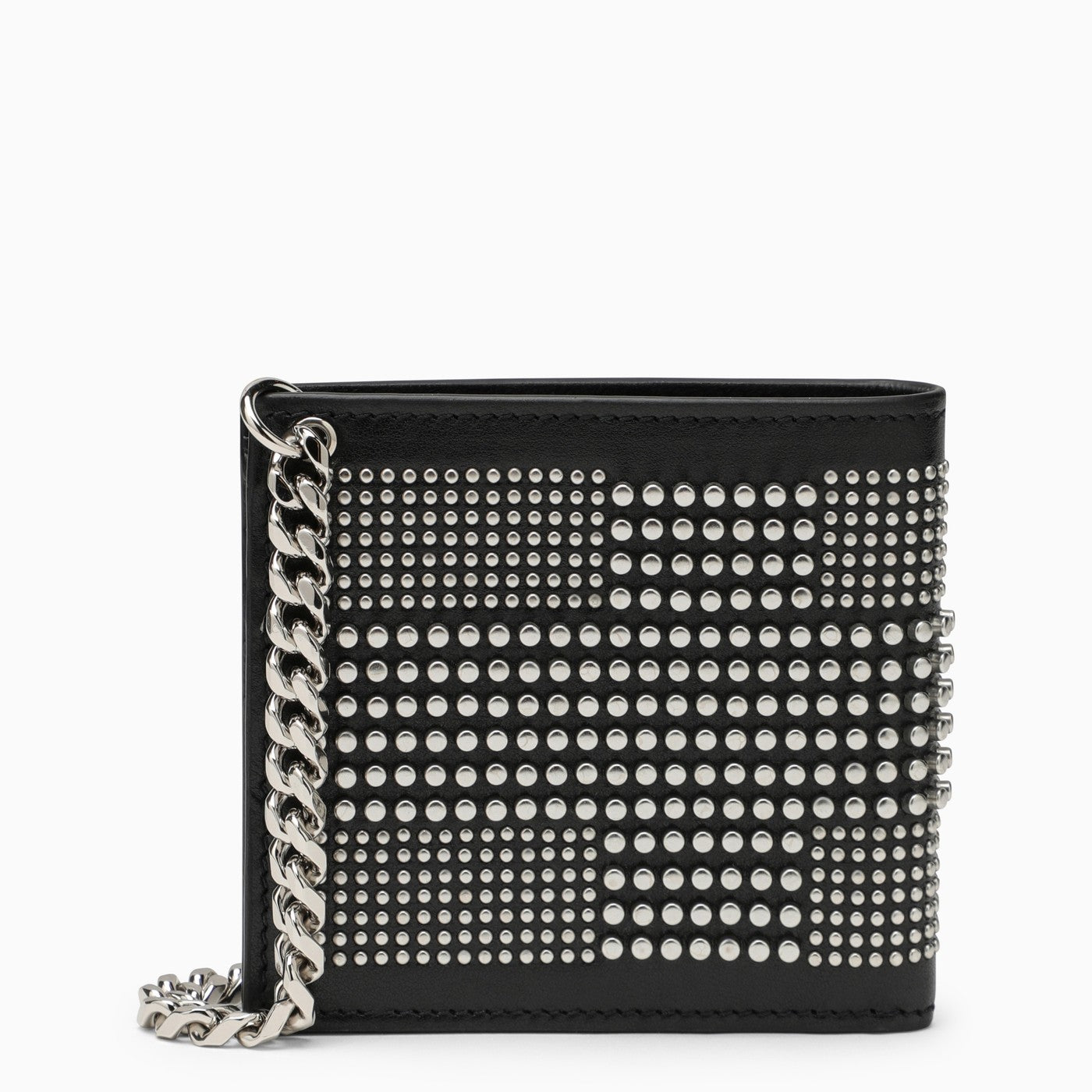 Alexander Mc Queen Black Leather Wallet With Studs And Chain