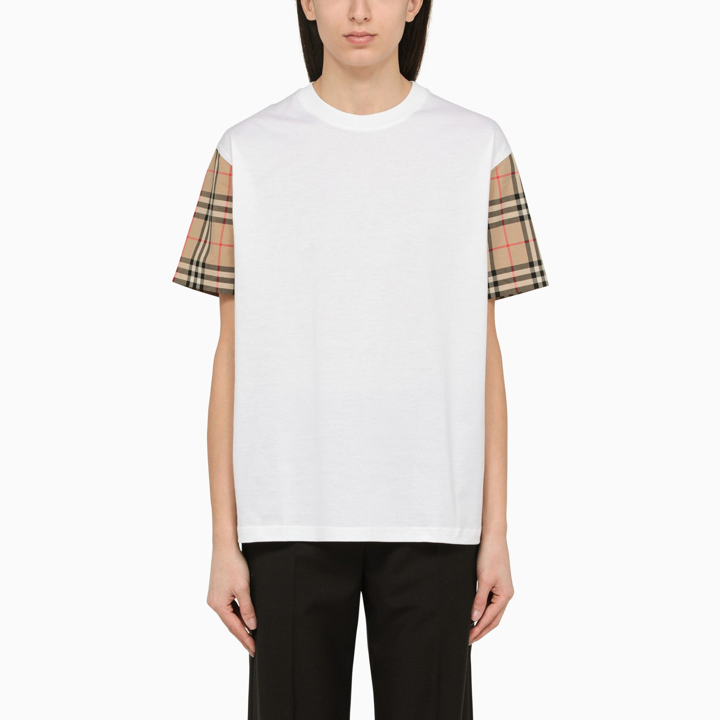 Burberry White Crew Neck T Shirt With Check