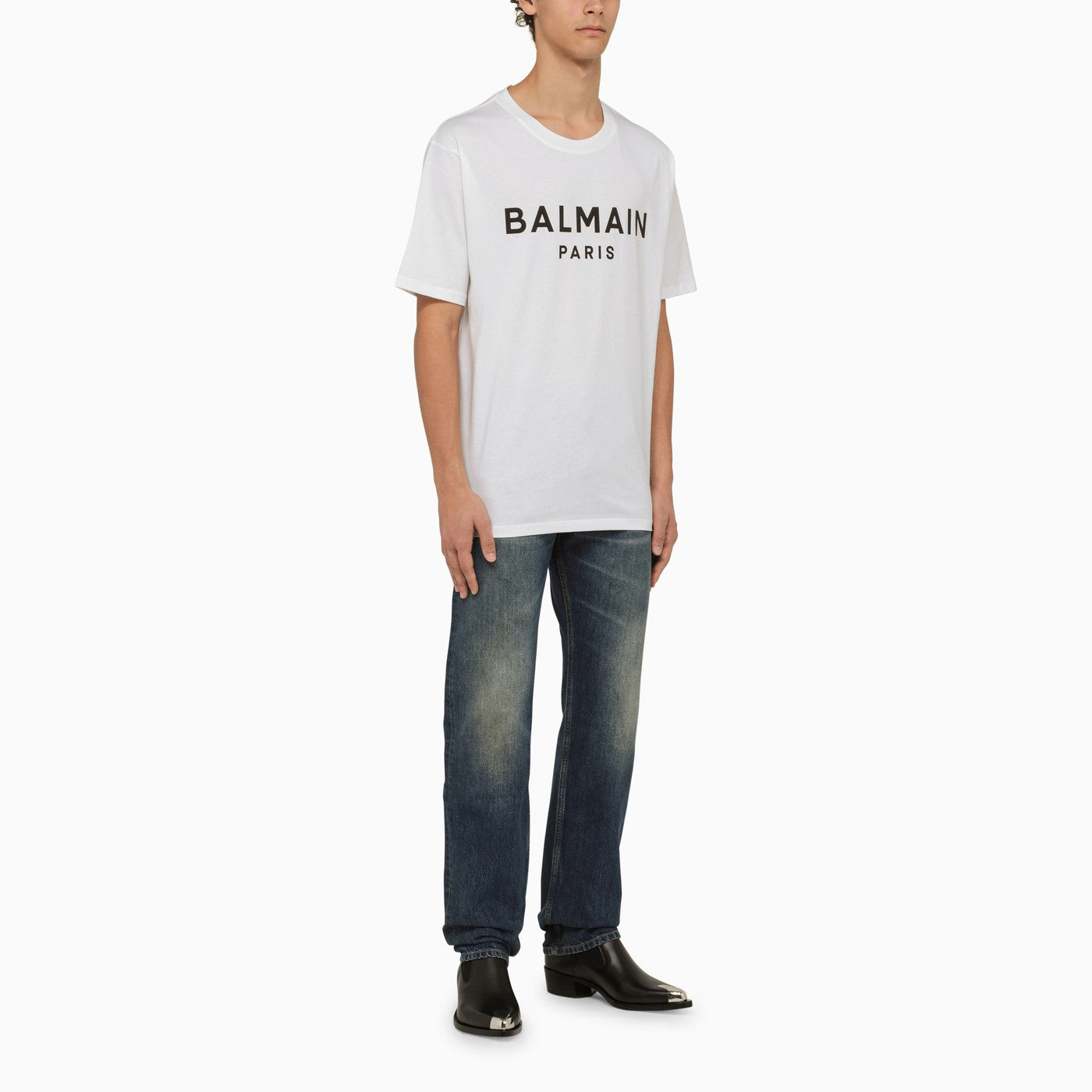 Balmain White Crew Neck T Shirt With Logo