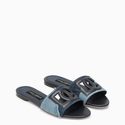 Dolce&Gabbana Blue Denim Slide With Logo