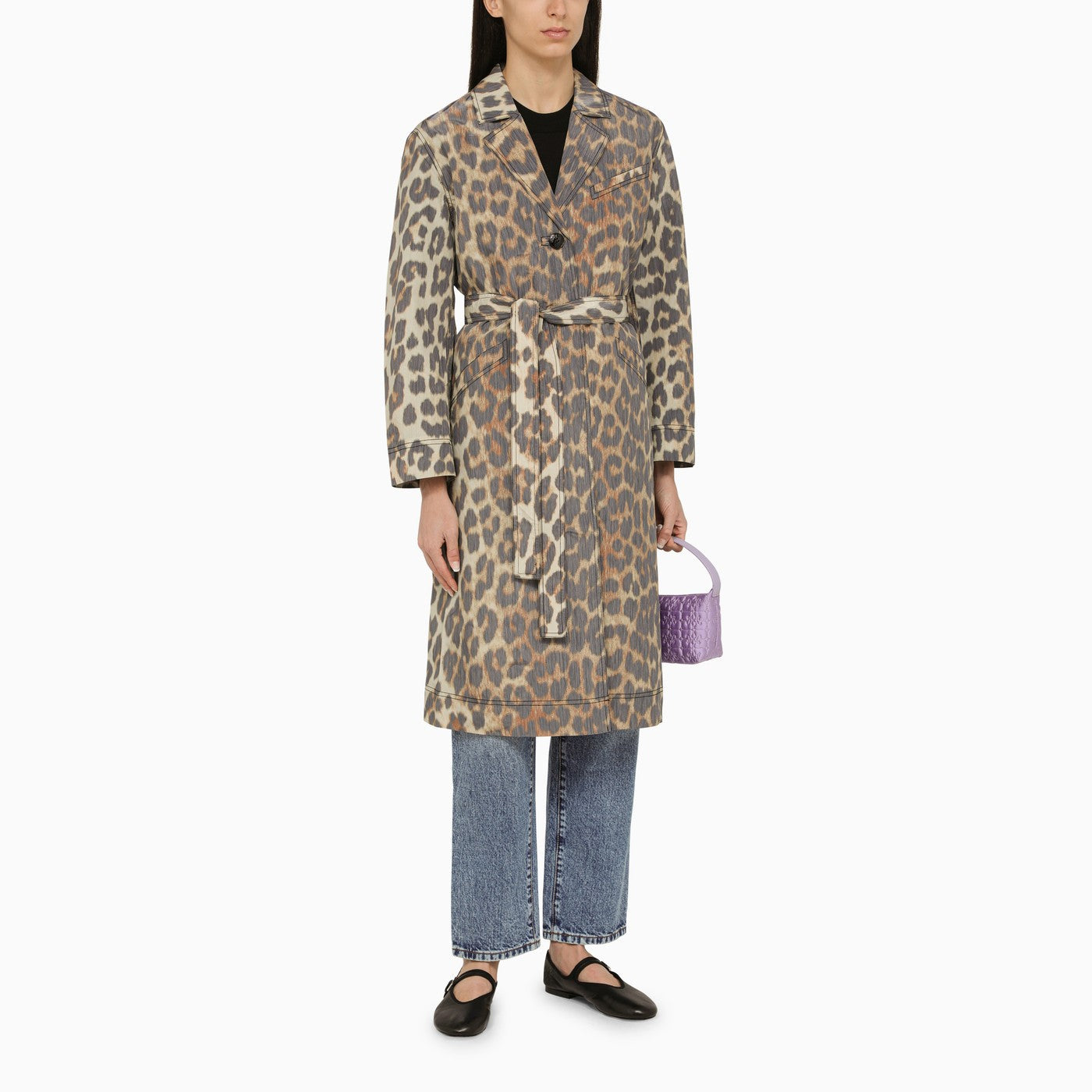 Ganni Leopard Print Single Breasted Coat