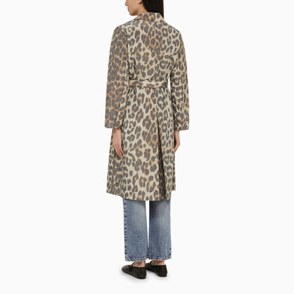 Ganni Leopard Print Single Breasted Coat