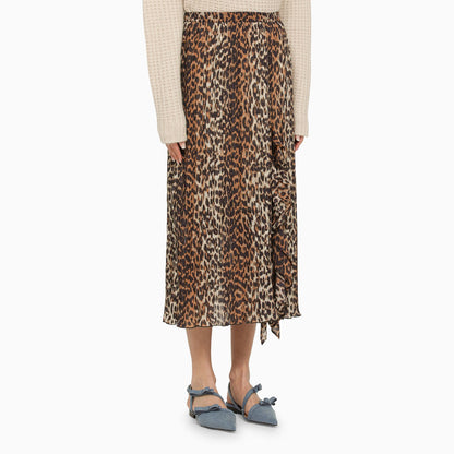 Ganni Leopard Print Midi Skirt With Ruffles