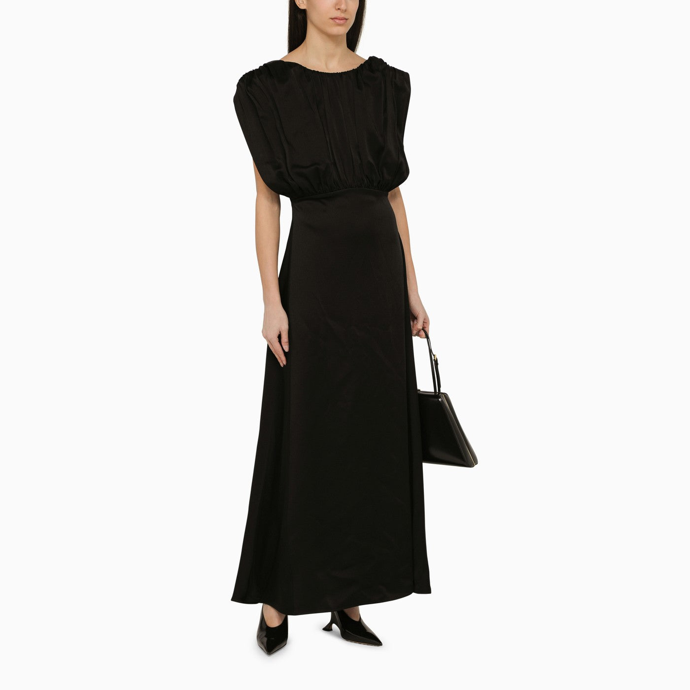 Jil Sander Long Dress With Black Ruffles