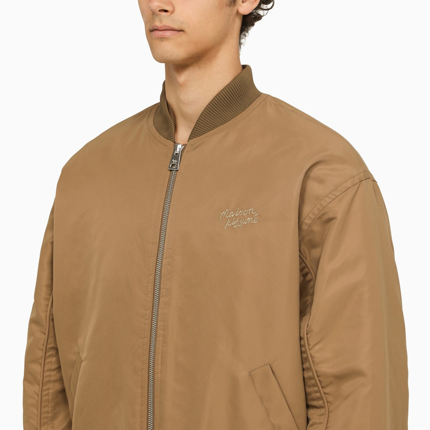 Maison Kitsuné Taupe Nylon Bomber Jacket