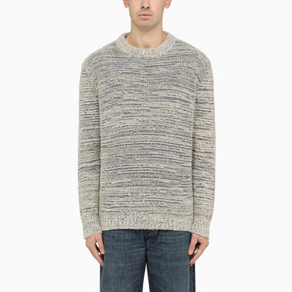 Alanui Blue And White Cotton Blend Crew Neck Sweater