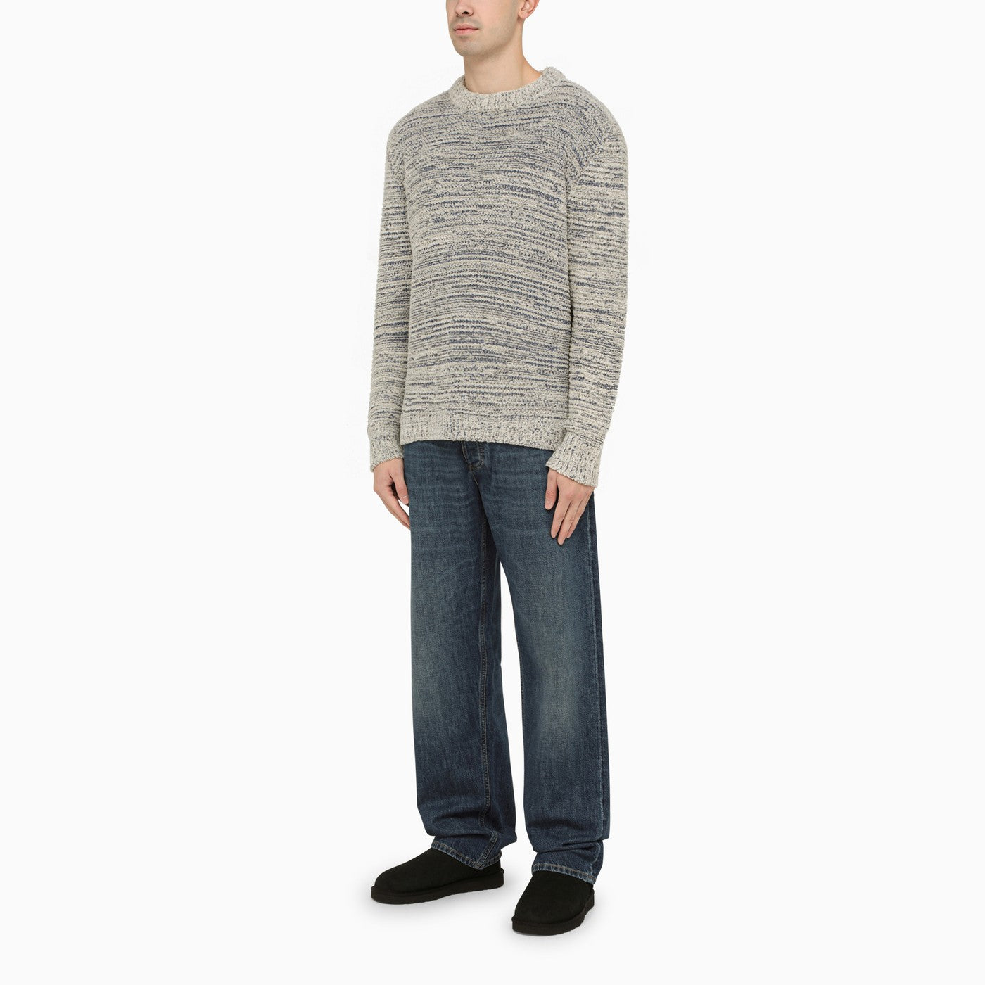 Alanui Blue And White Cotton Blend Crew Neck Sweater