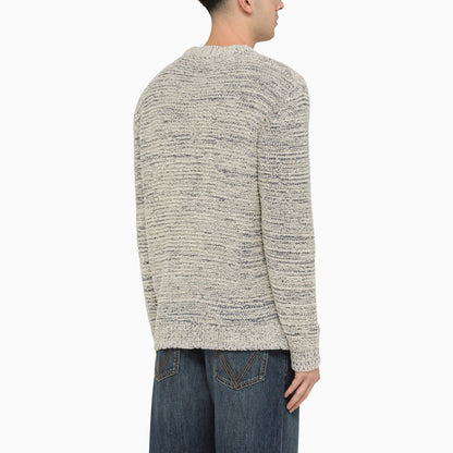 Alanui Blue And White Cotton Blend Crew Neck Sweater