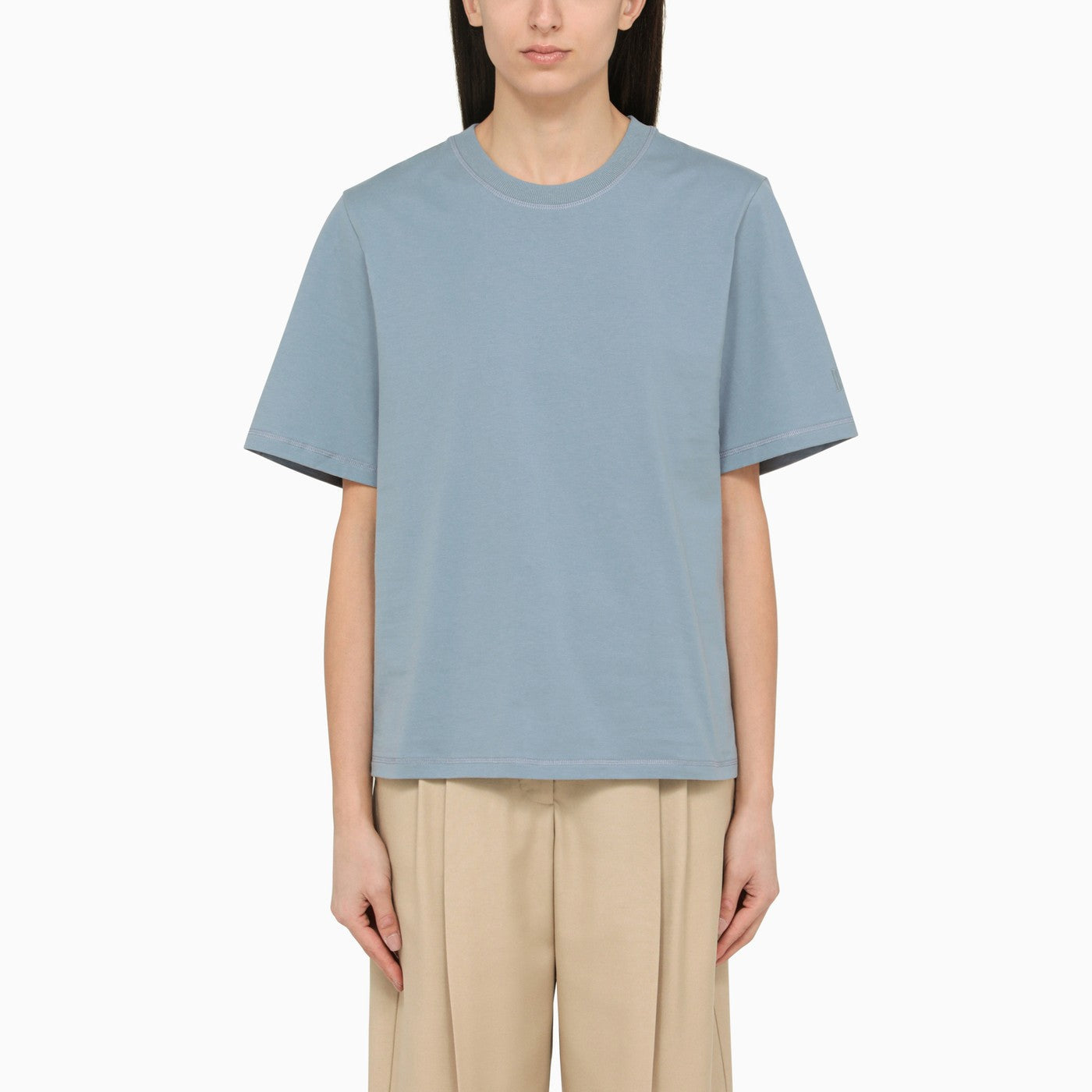 By Malene Birger Large Round Neck Blue T Shirt In Organic Cotton