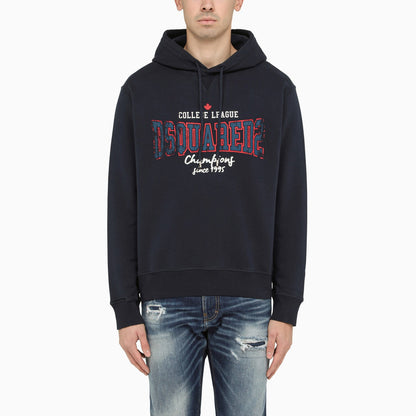 Dsquared2 Dark Blue Cotton Hooded Sweatshirt With Print