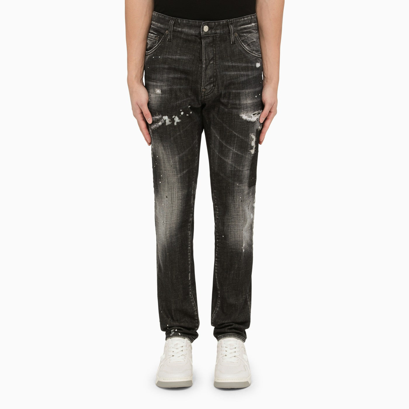 Dsquared2 Black Washed Denim Regular Jeans With Wear