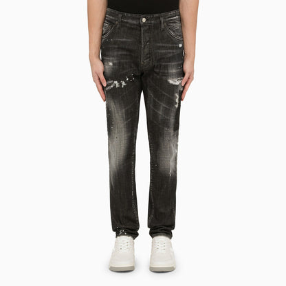 Dsquared2 Black Washed Denim Regular Jeans With Wear