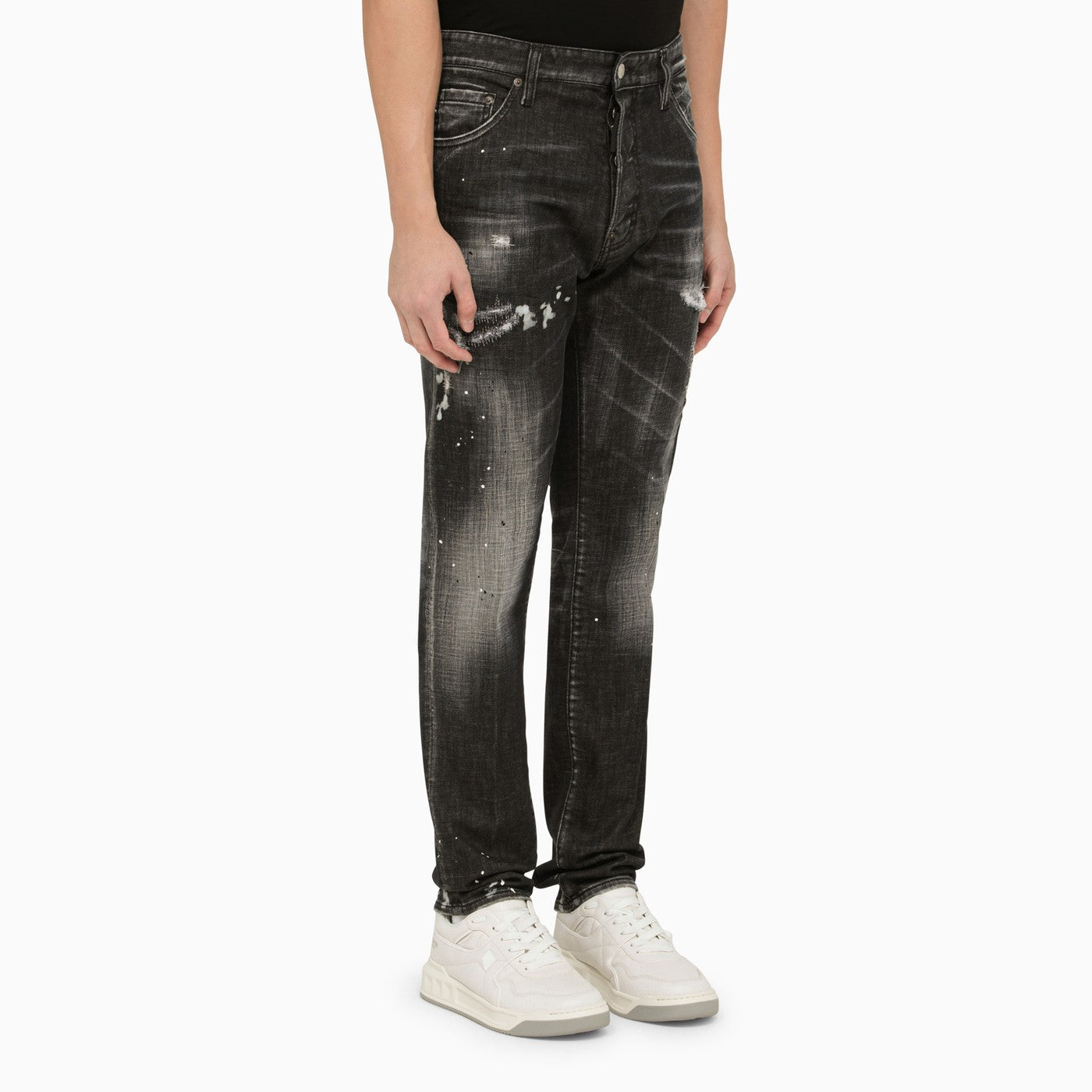 Dsquared2 Black Washed Denim Regular Jeans With Wear