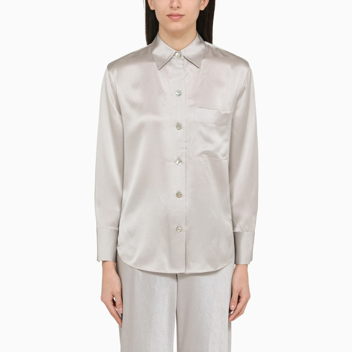 Vince Classic Pearl Grey Silk Shirt