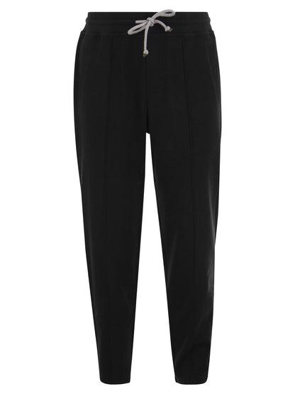 Brunello Cucinelli Techno Cotton Fleece Trousers With Crête