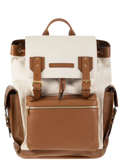 Brunello Cucinelli City Backpack In Leather And Fabric