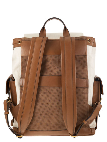 Brunello Cucinelli City Backpack In Leather And Fabric