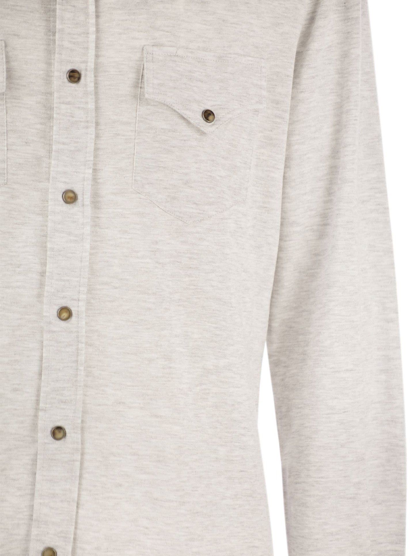 Brunello Cucinelli Linen And Cotton Blend Leisure Fit Shirt With Press Studs And Pockets